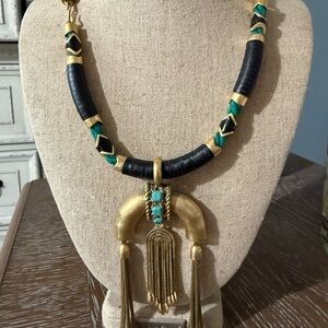 Stella & Dot Gold and Black Necklace with Turquoise Highlights